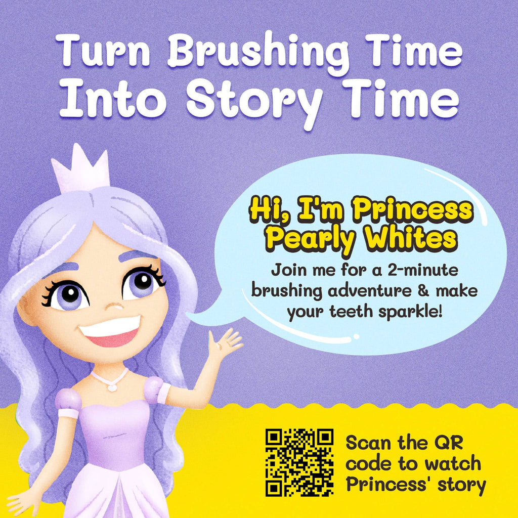 Princess Pearly Whites brushing story graphic for kids toothbrush set