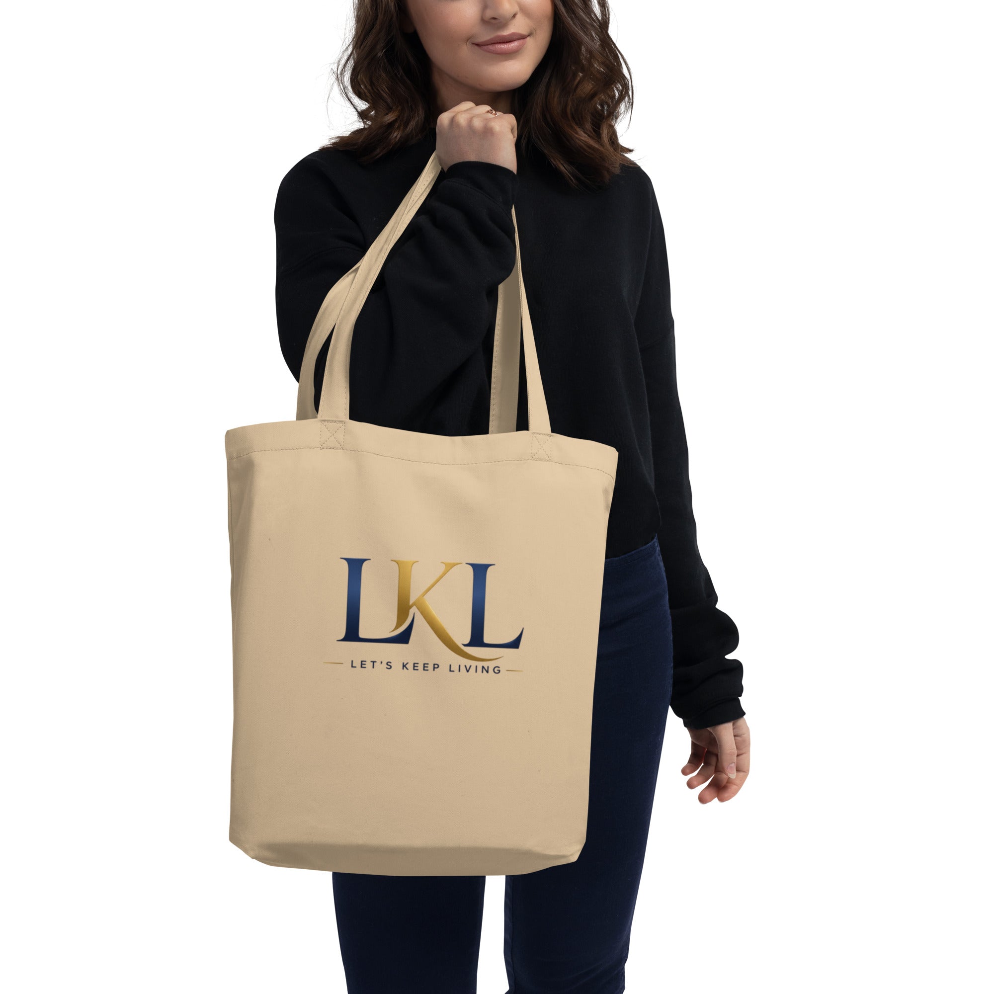 Beige eco tote bag with Let’s Keep Living logo – reusable everyday shopper bag