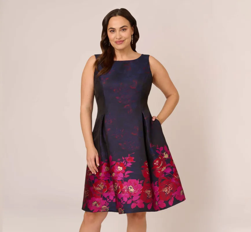 Bateau Knee-Length Mikado Formal Fit & Flare Dress by Adrianna Papell AP1D105054