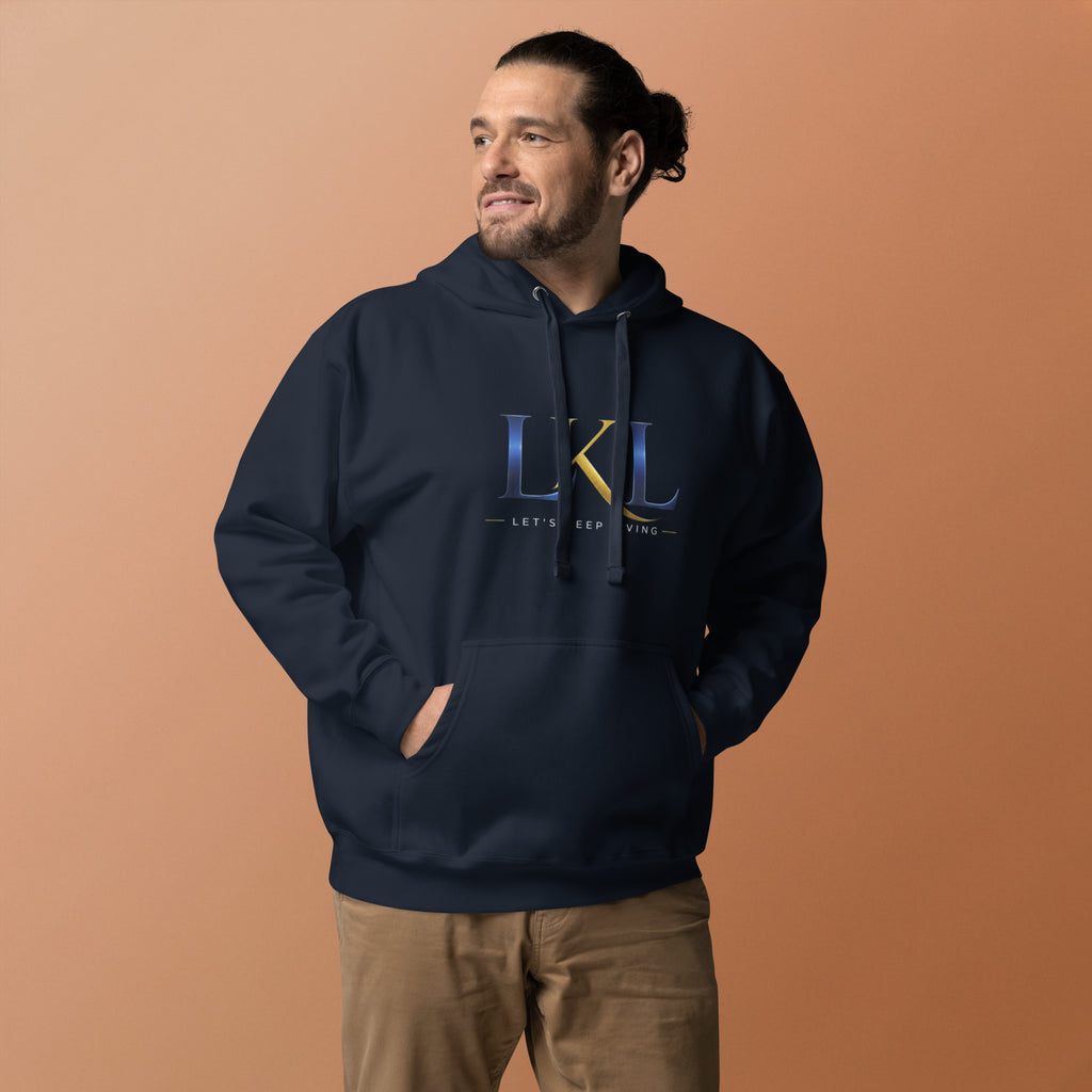 Navy Blazer unisex classic hoodie on model – casual everyday sweatshirt