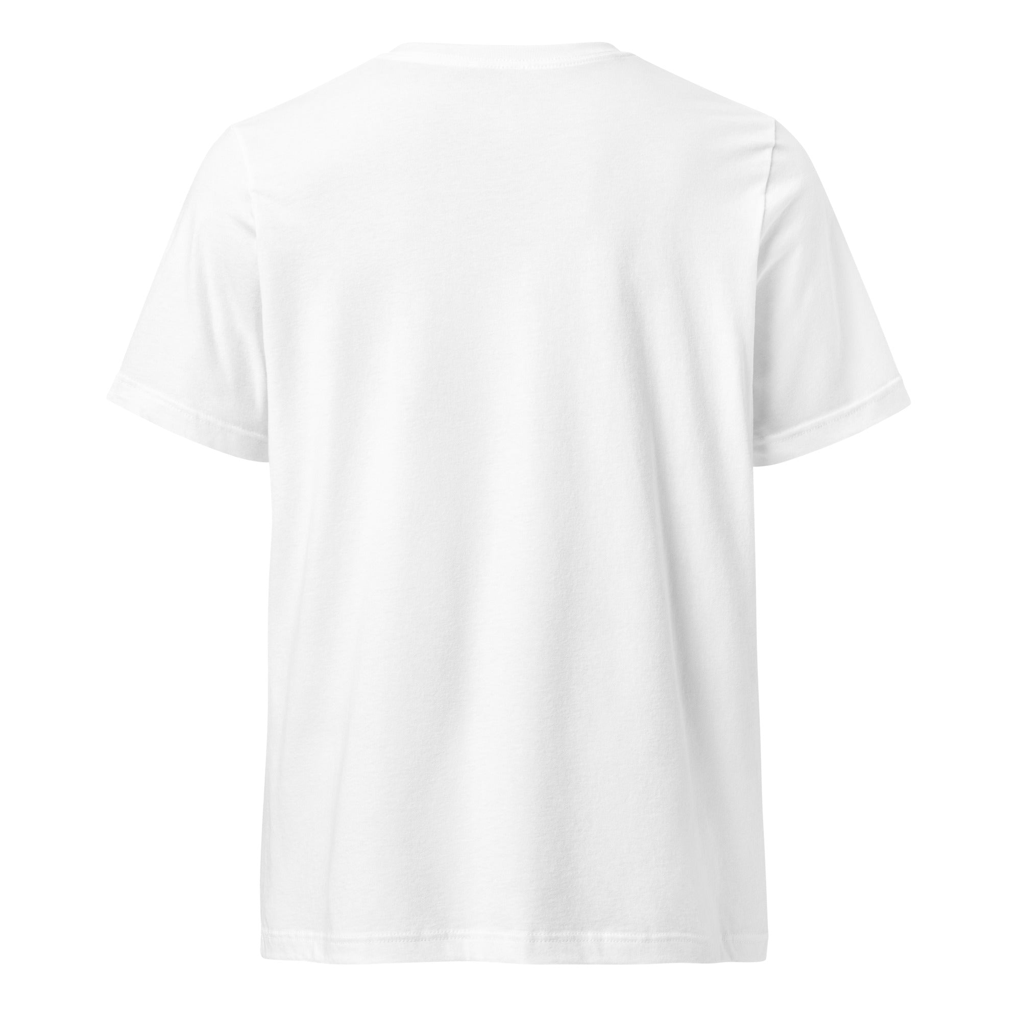 Back view of white unisex V-neck T-shirt