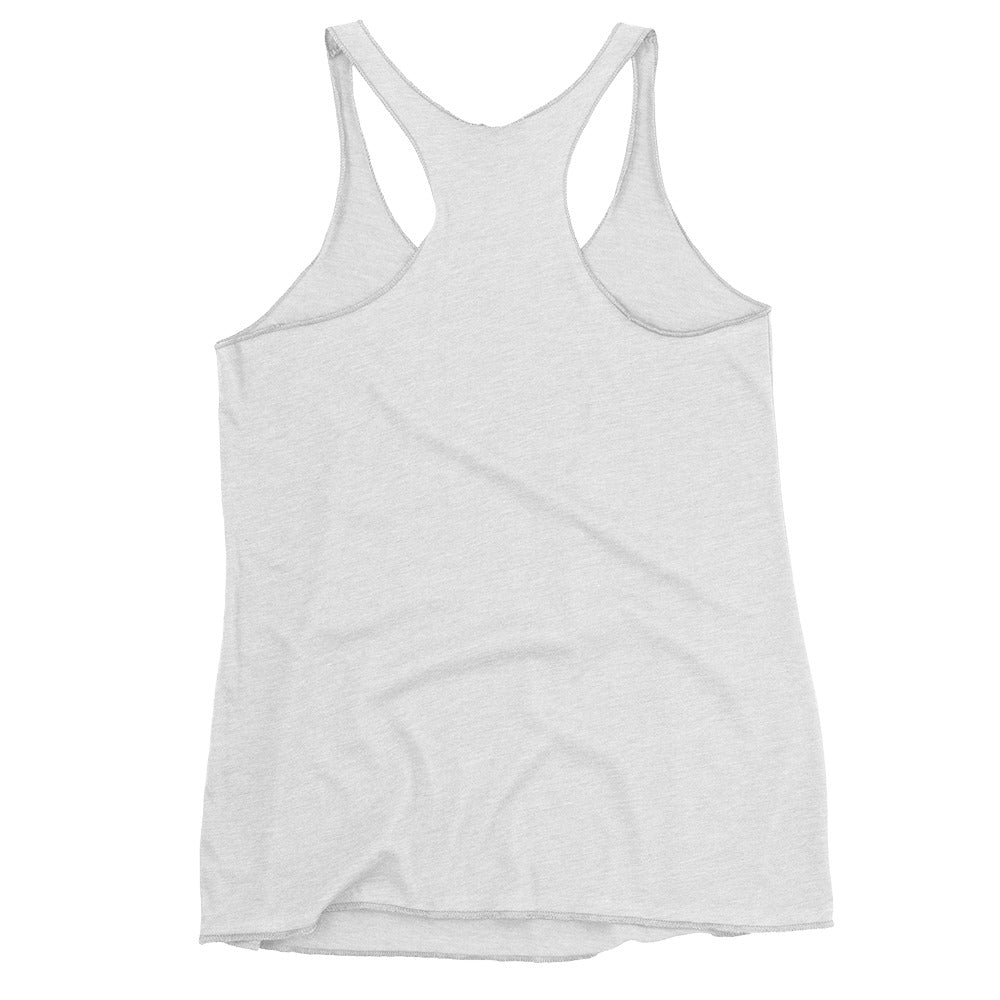Back view of white women’s racerback tank top